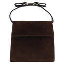 Salvatore Ferragamo Vala Hand Bag Suede 2way Brown Gold Auth hk3989-13