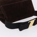 Salvatore Ferragamo Vala Hand Bag Suede 2way Brown Gold Auth hk3989-6