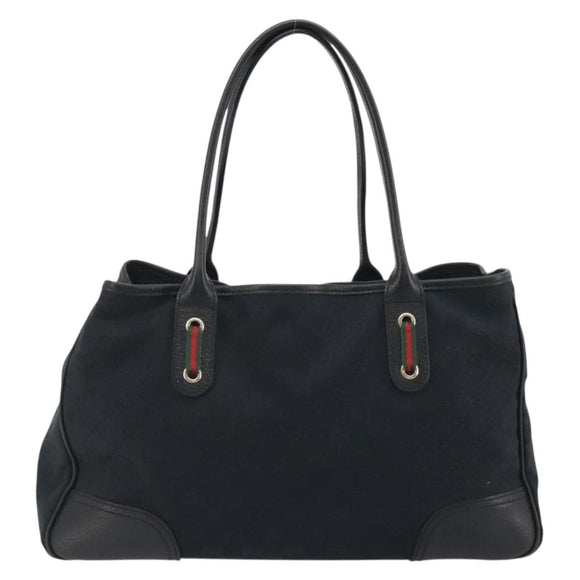 GUCCI GG Canvas Web Sherry Line Tote Bag Black Gold 163805 Auth hk3992
