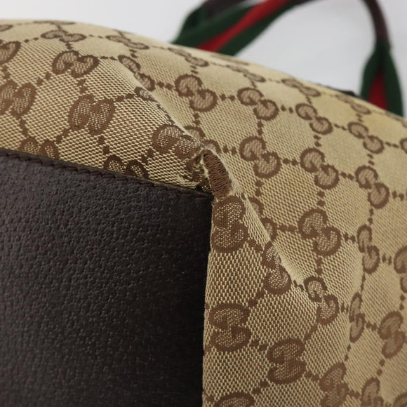 GUCCI GG Canvas Web Sherry Line Hand Bag Beige Silver 131228 Auth hk3996
