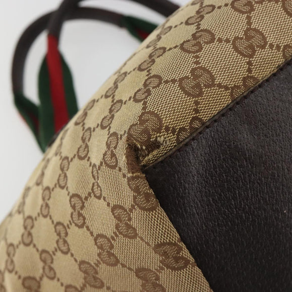 GUCCI GG Canvas Web Sherry Line Hand Bag Beige Silver 131228 Auth hk3996