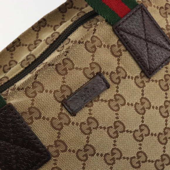 GUCCI GG Canvas Web Sherry Line Hand Bag Beige Silver 131228 Auth hk3996