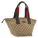 GUCCI GG Canvas Web Sherry Line Hand Bag Beige Silver 131228 Auth hk3996-1