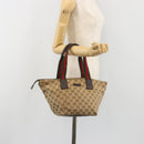 GUCCI GG Canvas Web Sherry Line Hand Bag Beige Silver 131228 Auth hk3996-23