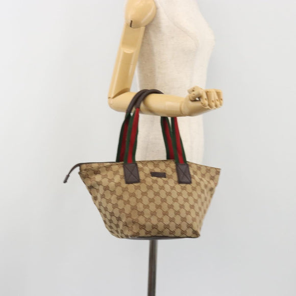 GUCCI GG Canvas Web Sherry Line Hand Bag Beige Silver 131228 Auth hk3996