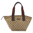 GUCCI GG Canvas Web Sherry Line Hand Bag Beige Silver 131228 Auth hk3996-13