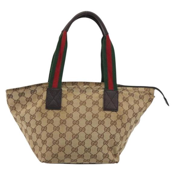 GUCCI GG Canvas Web Sherry Line Hand Bag Beige Silver 131228 Auth hk3996