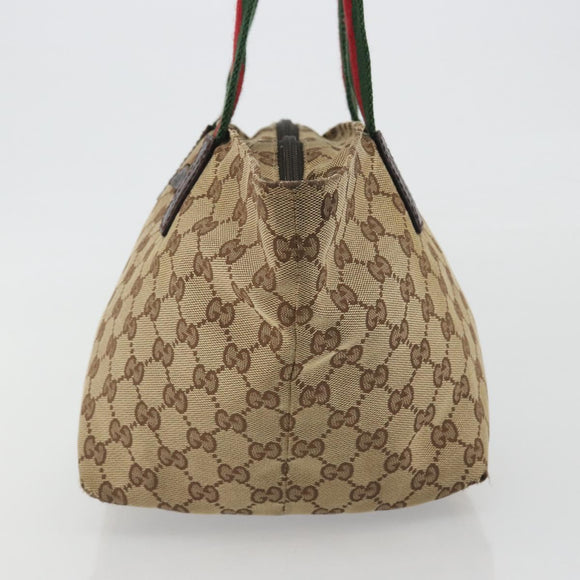 GUCCI GG Canvas Web Sherry Line Hand Bag Beige Silver 131228 Auth hk3996