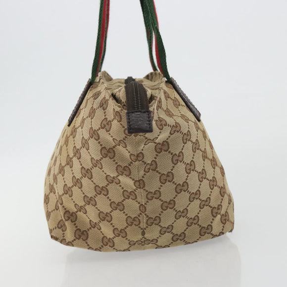 GUCCI GG Canvas Web Sherry Line Hand Bag Beige Silver 131228 Auth hk3996
