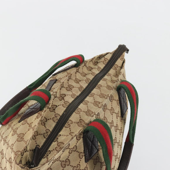 GUCCI GG Canvas Web Sherry Line Hand Bag Beige Silver 131228 Auth hk3996