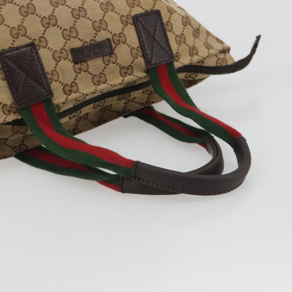 GUCCI GG Canvas Web Sherry Line Hand Bag Beige Silver 131228 Auth hk3996