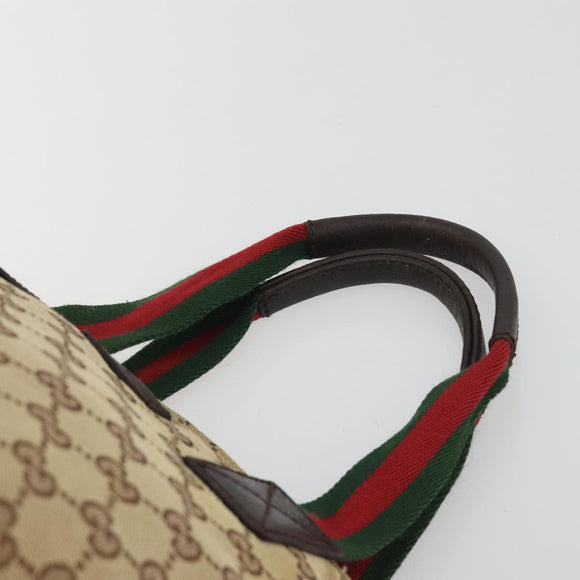 GUCCI GG Canvas Web Sherry Line Hand Bag Beige Silver 131228 Auth hk3996