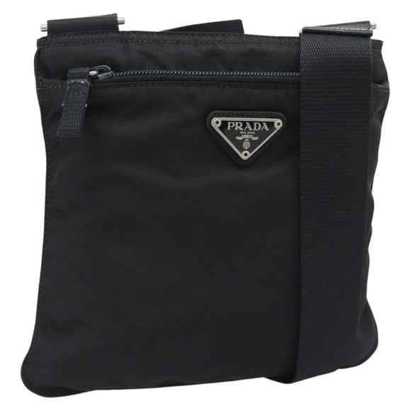 PRADA Shoulder Bag Nylon Black Silver Auth hk4000A