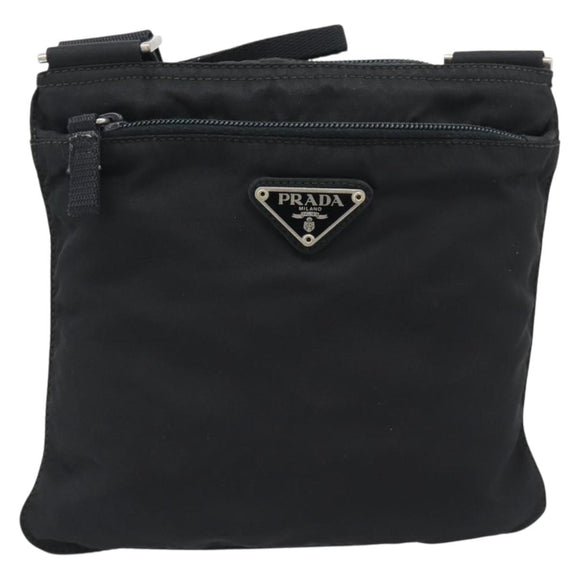 PRADA Shoulder Bag Nylon Black Silver Auth hk4000A