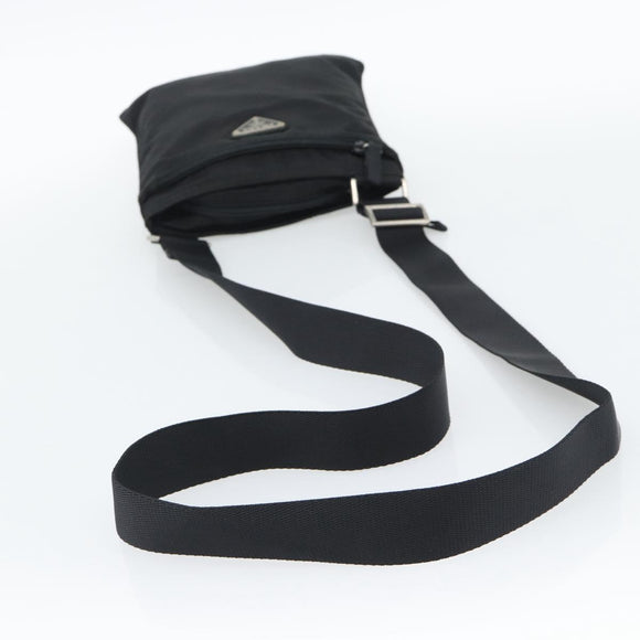 PRADA Shoulder Bag Nylon Black Silver Auth hk4000A
