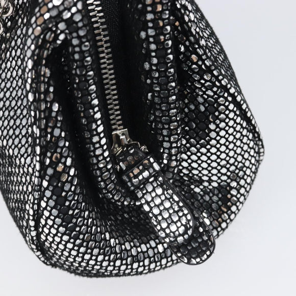 Salvatore Ferragamo Gancini Chain Shoulder Bag Leather Silver Auth hk4007V