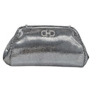 Salvatore Ferragamo Gancini Chain Shoulder Bag Leather Silver Auth hk4007V-13