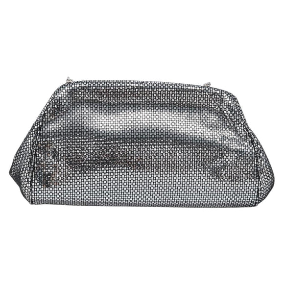 Salvatore Ferragamo Gancini Chain Shoulder Bag Leather Silver Auth hk4007V