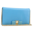 Salvatore Ferragamo Vala Chain Shoulder Wallet Leather Blue Gold Auth hk4008A-1