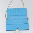 Salvatore Ferragamo Vala Chain Shoulder Wallet Leather Blue Gold Auth hk4008A-10