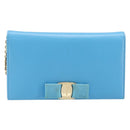 Salvatore Ferragamo Vala Chain Shoulder Wallet Leather Blue Gold Auth hk4008A-13