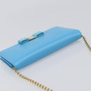 Salvatore Ferragamo Vala Chain Shoulder Wallet Leather Blue Gold Auth hk4008A-6