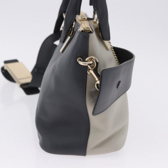 Chloe Bailey Hand Bag Leather 2way Beige Gold Auth hk4009V