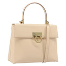 Salvatore Ferragamo Gancini Hand Bag Leather 2way Beige Gold Auth hk4010-1