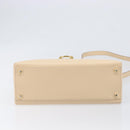 Salvatore Ferragamo Gancini Hand Bag Leather 2way Beige Gold Auth hk4010-11