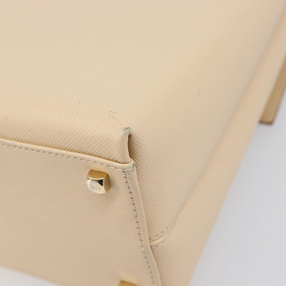 Salvatore Ferragamo Gancini Hand Bag Leather 2way Beige Gold Auth hk4010
