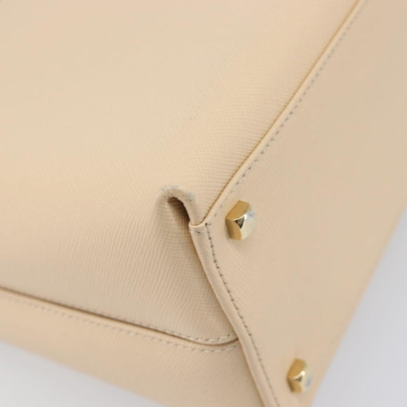 Salvatore Ferragamo Gancini Hand Bag Leather 2way Beige Gold Auth hk4010