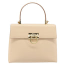 Salvatore Ferragamo Gancini Hand Bag Leather 2way Beige Gold Auth hk4010-2