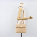 Salvatore Ferragamo Gancini Hand Bag Leather 2way Beige Gold Auth hk4010-26