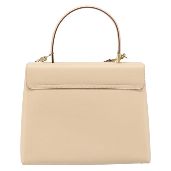 Salvatore Ferragamo Gancini Hand Bag Leather 2way Beige Gold Auth hk4010