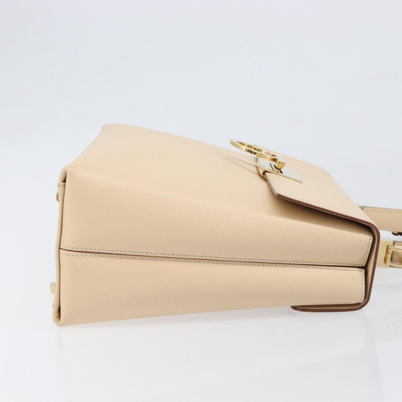 Salvatore Ferragamo Gancini Hand Bag Leather 2way Beige Gold Auth hk4010