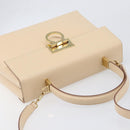 Salvatore Ferragamo Gancini Hand Bag Leather 2way Beige Gold Auth hk4010-6