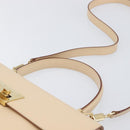 Salvatore Ferragamo Gancini Hand Bag Leather 2way Beige Gold Auth hk4010-8