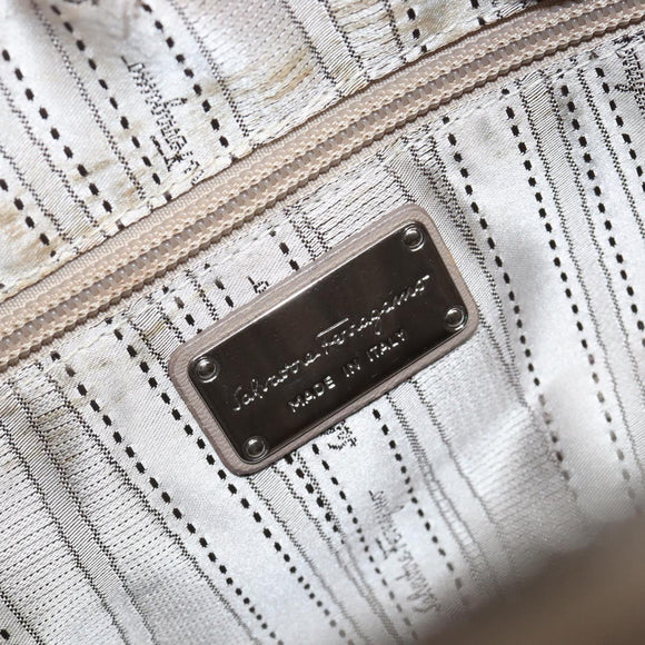 Salvatore Ferragamo Vala Hand Bag Nylon Brown Silver Auth hk4011