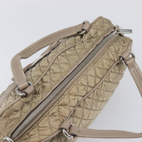 Salvatore Ferragamo Vala Hand Bag Nylon Brown Silver Auth hk4011