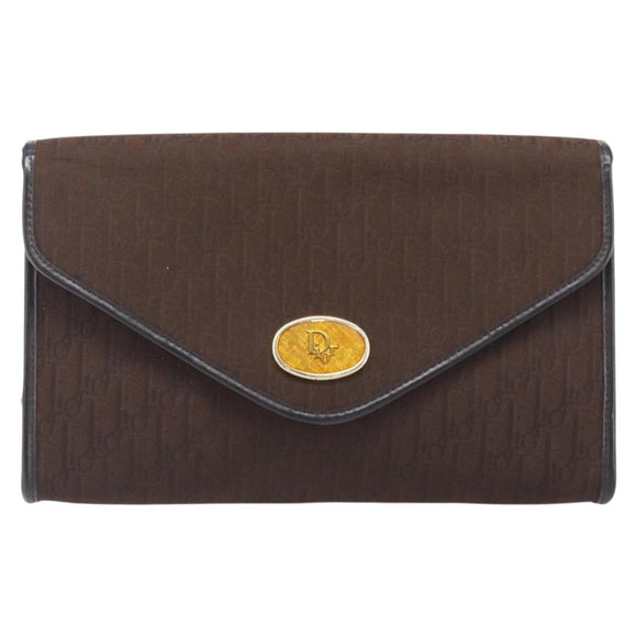 Christian Dior Trotter Canvas Chain Shoulder Bag Brown Gold Auth hk4014A