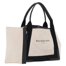 BALENCIAGA Navy Cabas Hand Bag Canvas White Black Auth hk4021-1