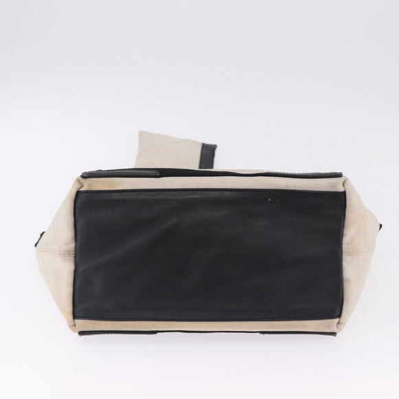 BALENCIAGA Navy Cabas Hand Bag Canvas White Black Auth hk4021