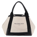 BALENCIAGA Navy Cabas Hand Bag Canvas White Black Auth hk4021-2