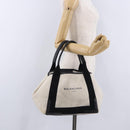 BALENCIAGA Navy Cabas Hand Bag Canvas White Black Auth hk4021-25