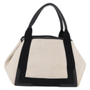 BALENCIAGA Navy Cabas Hand Bag Canvas White Black Auth hk4021-4