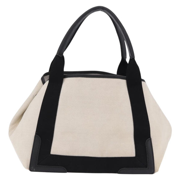 BALENCIAGA Navy Cabas Hand Bag Canvas White Black Auth hk4021