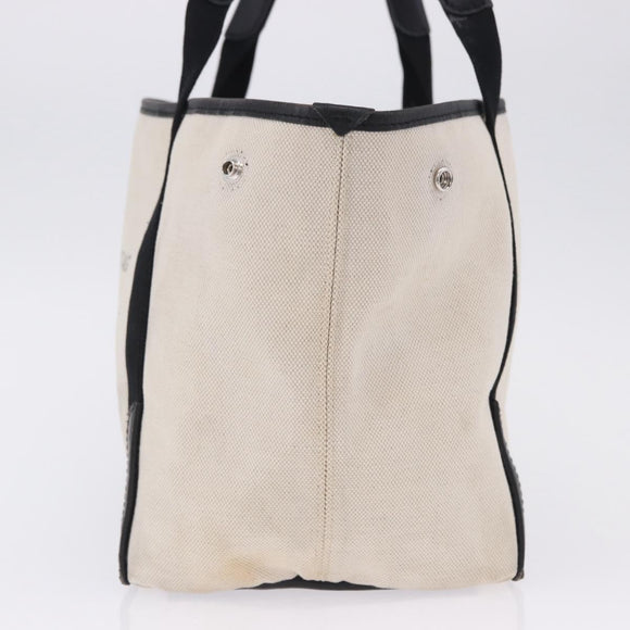 BALENCIAGA Navy Cabas Hand Bag Canvas White Black Auth hk4021