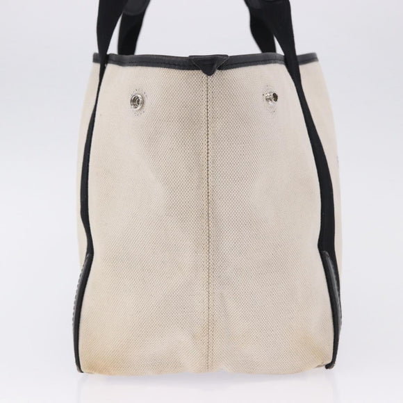 BALENCIAGA Navy Cabas Hand Bag Canvas White Black Auth hk4021