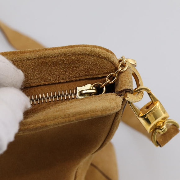 BVLGARI Decollete Hand Bag Suede 2way Brown Gold Auth hk4023