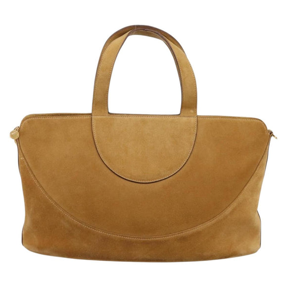 BVLGARI Decollete Hand Bag Suede 2way Brown Gold Auth hk4023